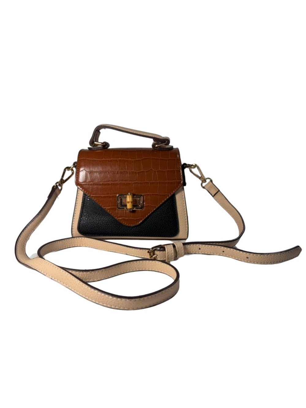 Carlos Santana Handbag- Tri-Tone Faux-Croc Top Handle